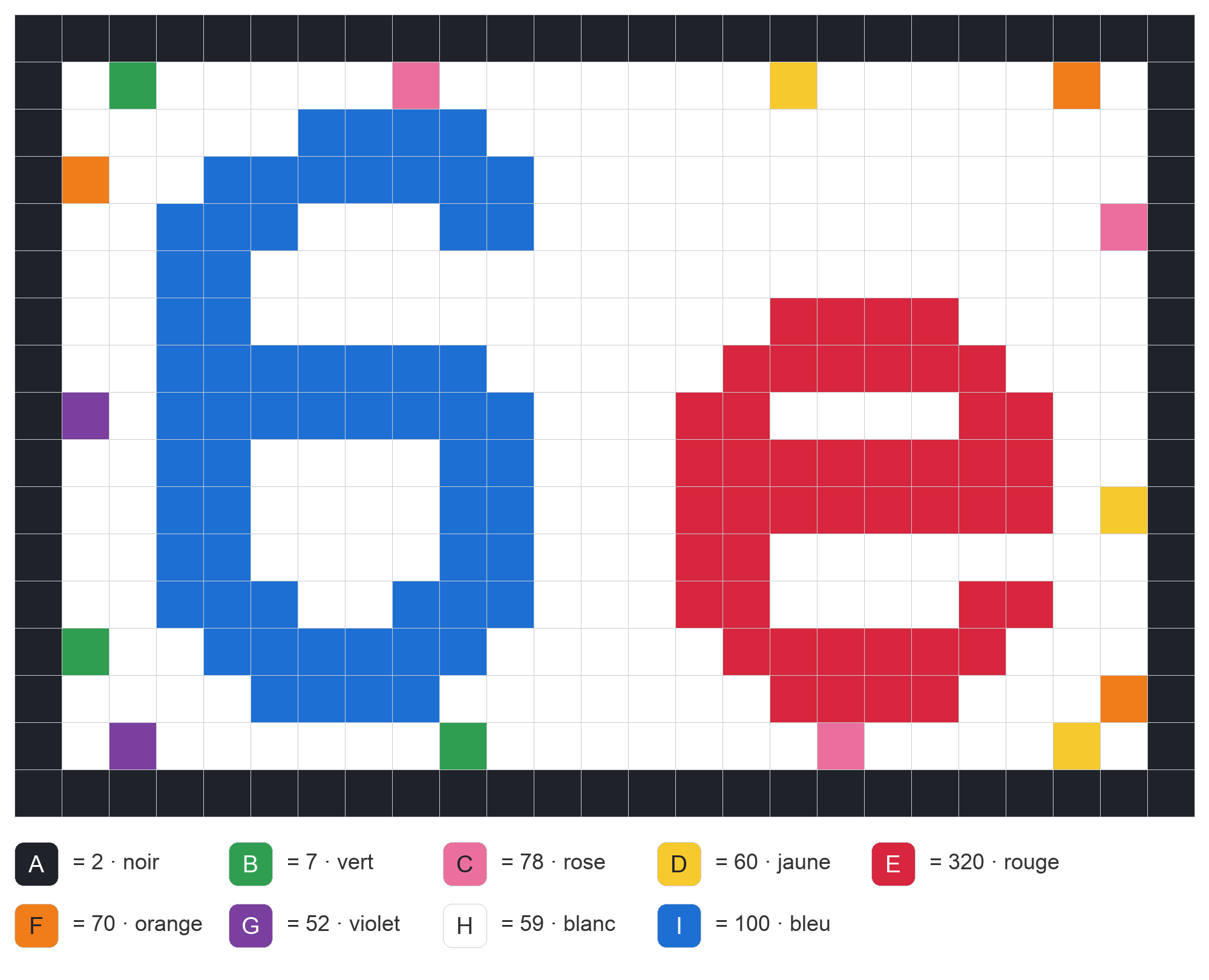 La grille coloriée : sur fond blanc encadré de noir, un grand « 6 » bleu et un « e » rouge, entourés de confettis verts, roses, jaunes, orange et violets. C'est la page de garde du cahier.